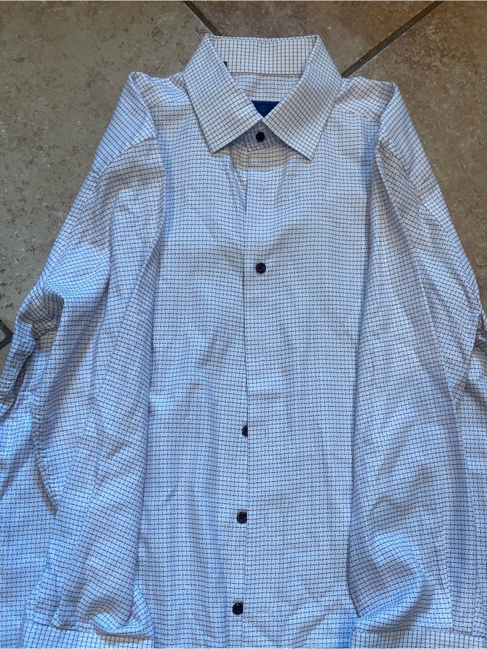 David  Donohue  Men's White Micro-Check Button-Up Shirt 16.5 32/33 Trim Fit